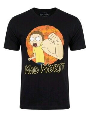 'Mad Morty' Black Graphic Short Sleeve Tee Size Large